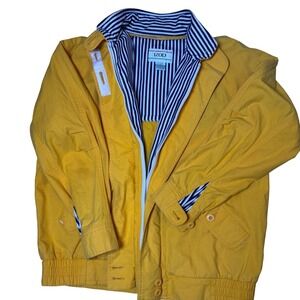 Izod Mens Vintage Yellow Harrington Jacket Cotton Stripe Lined Windbreaker M